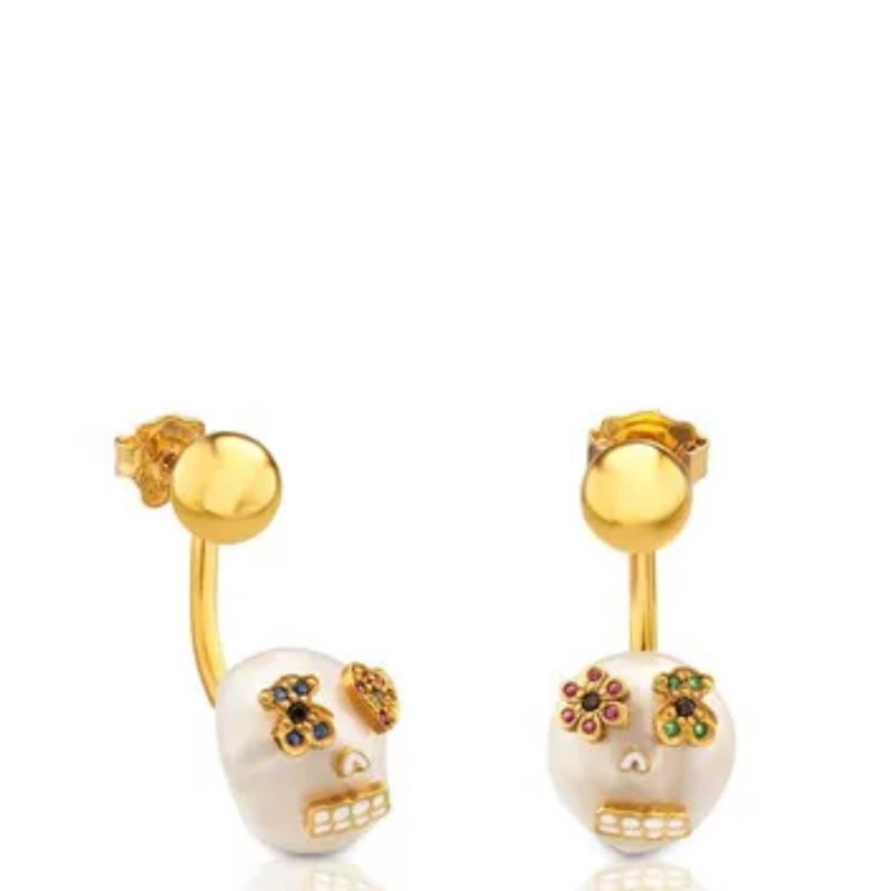 Vermeil TOUS Sweet Skull earrings with cultured
pearls and multicolor sapphires